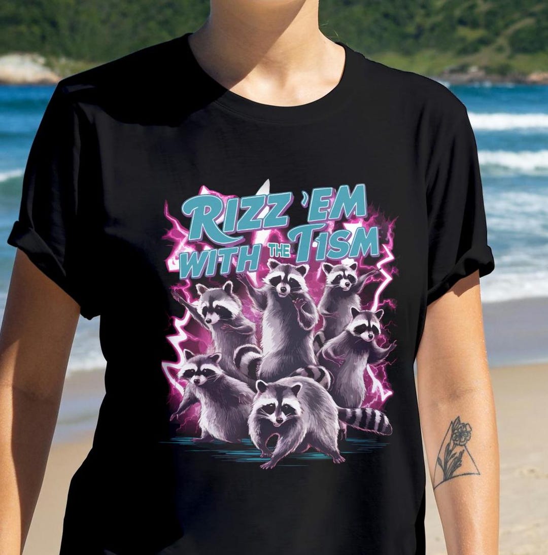 Rizz Em With the Tism Vintage Shirt, Retro Raccoon Shirt, Funny 90s Tee ...
