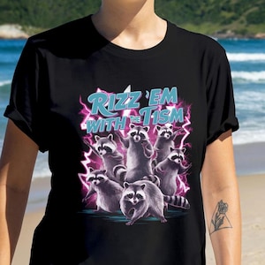 Rizz Em With The Tism Vintage Shirt, Retro Raccoon Shirt, Funny 90s Tee, Raccoon Meme Shirt, Gag Gift, Autism Awareness, Funny Autism Tee