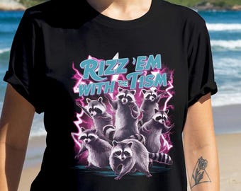 Rizz Em With The Tism Vintage Shirt, Retro Raccoon Shirt, Funny 90s Tee, Raccoon Meme Shirt, Gag Gift, Autism Awareness, Funny Autism Tee