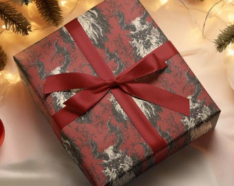 Krampus Wrapping Papers, Holiday Gift Wrap, Demonic Christmas Paper, Red Gift Wrap, Winter Festive Wrapping Paper, Horror Xmas Gift Wrap