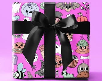 Retro Halloween Wrapping Paper, Spooky Gift Wrap, Funny Halloween Gift Wrap, Ghost Wrapping Paper, Goth Wrapping Paper, Halloween Art Gift