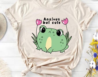Camiseta de rana ansiosa pero linda, camiseta divertida de ansiedad, camiseta de meme de rana, regalo de meme de animal, camiseta de animal lindo, regalo de broma, camiseta linda de sapo, camiseta divertida