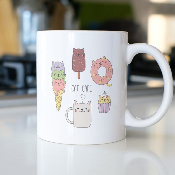 Tasse de café chat kawaii, tasse minou en céramique blanche, tasse cadeau pour amoureux des chats, desserts pour chatons, tasse à café mème chat, tasses dame chat fou, cadeau mignon