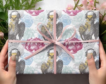 Papeles de regalo con diseño de búhos florales, búho con auriculares, memes de animales y flores, música divertida, regalos de broma.