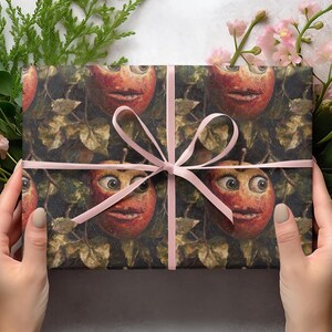 Papéis de embrulho engraçados para maçãs, embrulhos para presente da temporada de maçãs, embrulhos para presente para amantes de frutas, papéis de embrulho com arte em frutas, embrulhos para presente com memes, presentes de aniversário engraçados