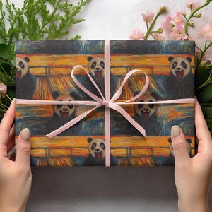 Carta da regalo divertente con panda, carta da regalo con meme sugli animali, carta da regalo per amanti degli animali, carta da regalo Edvard Munch, regalo per amanti dei panda, carta da regalo con arte strana