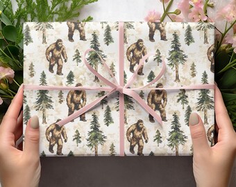 Aquarel Bigfoot-inpakpapier, cadeauverpakking Sasquatch, grappige aquarel cadeaupapier, Cryptid cadeaupapier, camping cadeaupapier, cadeau Bigfoot Lover
