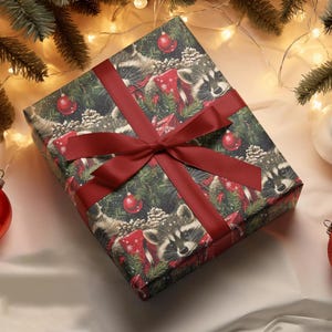 Carta da regalo natalizia con procione, carta da regalo natalizia con procione, regalo carino con procione, carta da regalo artistica con procione, carta da regalo con animali, regalo invernale