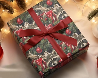 Raccoon Christmas Wrapping Papers, Xmas Raccoon Gift Wrap, Cute Raccoon Gift, Raccoon Art Wrapping Paper, Animal Wrapping Paper, Winter Gift