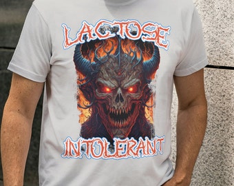 Camisa intolerante a la lactosa, regalo divertido de intolerancia a la lactosa, camiseta demon meme, camiseta sin leche, camisa divertida, regalo de mordaza, regalo sarcástico, camiseta de terror