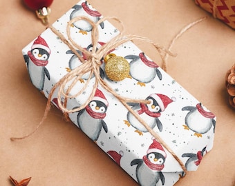 Christmas Watercolor Penguin Wrapping Papers, Animal Xmas Wrapping Paper, Cute Penguin Gifts, For Penguin Lovers, Wildlife Art Gift Wrap