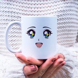 Happy Anime Face Mug, Manga Style Coffee Cup Gift, Japanese Art, Anime Girl, Cute Gift For Her, Funny Cartoon Face Cup, Asian Tea Mug