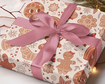 Vintage Lebkuchen Geschenkpapier, Lebkuchenmann Geschenkpapier, Retro Weihnachtsgeschenkpapier, Groovy Weihnachtsgeschenkpapier, Feiertagsgeschenkpapier