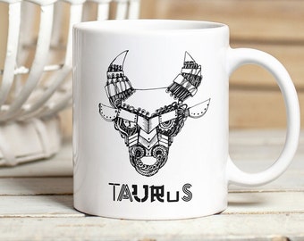 Taurus Mug, Zodiac Sign Coffee Cup, Steampunk Bull, Taurus Star Sign Gift, Taurus Horoscope Cup, Taurus Birthday Gift, Astrology Gift