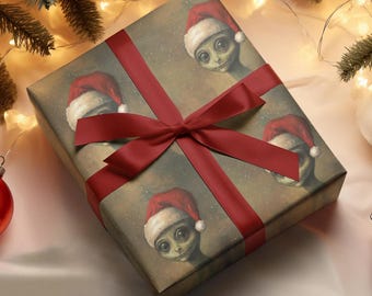Alien Geschenkpapier, Außerirdische Geschenkpapier, Außerirdische Geschenkpapier, Sci-Fi Weihnachtsgeschenkpapier, Alien Weihnachtsmann Geschenk