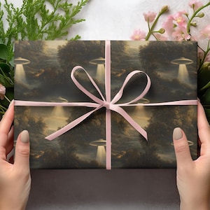 Carta da regalo con pittura a olio UFO, carta da regalo Rembrandt, carta da regalo aliena, carta da regalo di compleanno fantascientifica, carta da regalo divertente con arte spaziale
