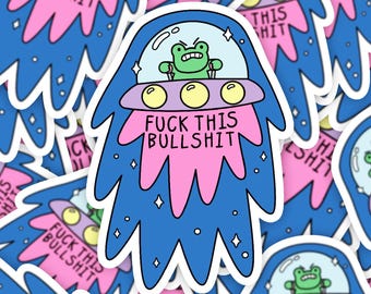 Angry Frog Sticker, Cute UFO Gift, Frog UFO Sticker, Rude Sticker, Meme Sticker, Funny Toad Sticker, Gag Gift, Frog Meme Gift, Space Sticker