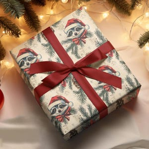 Vintage Raccon Wrapping Papers, Christmas Tree Gift Wrap, Animal Xmas Wrapping Paper, Cute Vintage Wrapping Paper Roll, Funny Raccoon Gift