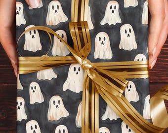 Watercolor Ghost Wrapping Papers, Halloween Themed Gift Wrap, Cute Halloween Wrapping Paper, Spooky Wrapping Paper Roll, Halloween Art Gift