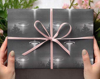 UFO Wrapping Papers, Old Photo Of UFO Gift Wrap, UFO Sighting Photos, Black And White Photo Gift Wrap, Gag Gift, Conspiracy Gift Wrap
