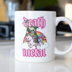 Funny Death Metal Mug, Crazy Unicorn Mug, Fun Gift For Death Metal Fans, Music Mug, Death Metal Gift, Metal Coffee Mug, Birthday Gift
