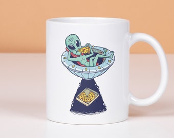 Alien Pizza Mug, Funny UFO Mug, Pizza Lover Gift, Extraterrestrial Cup, Fun Sci-Fi Gift, Space Cup, Funny Alien Lover Gift, Alien Meme Mug