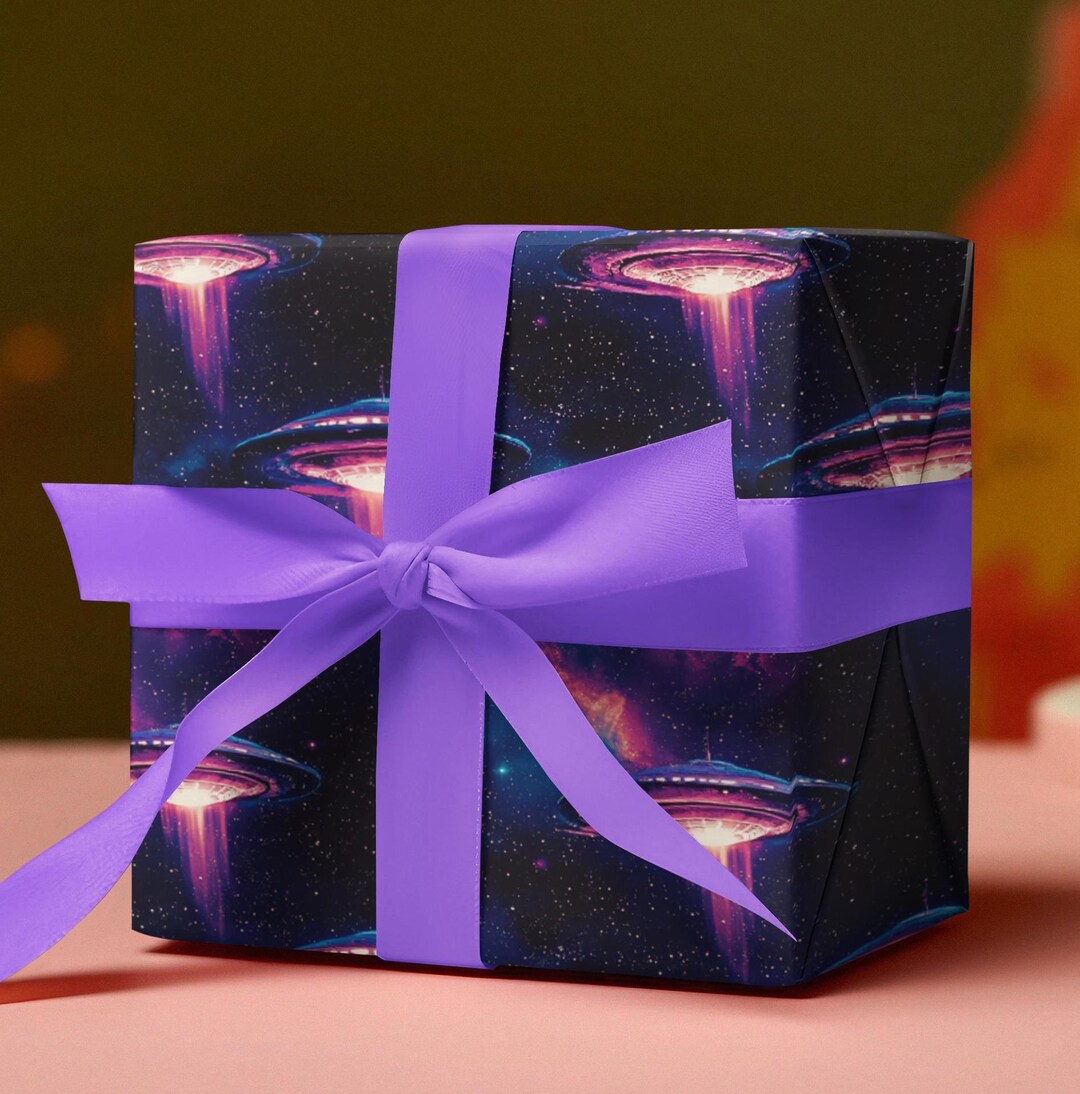 Retro UFO Wrapping Papers, Alien Gift Wrap, Futuristic Space Wrapping ...