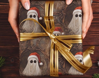 Dark Academia Christmas Ghost Wrapping Papers, Xmas Ghost Oil Painting Gift Wrap, Horror Christmas Wrapping Papers, Spooky Xmas Gift Wraps