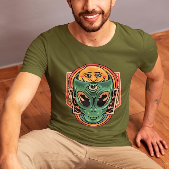 Psychedelic Alien Shirt, Retro Alien Shirt, Trippy Green Alien