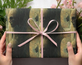 Gothic Statue Wrapping Papers, Spooky Dark Academia Gift Wrap, Creepy Halloween Gift Wrap, Surreal Art Wrapping Papers, Weird Goth Gift Wrap