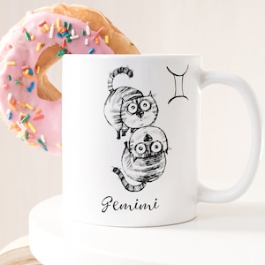 Gemini Zodiac Mug, Cat Zodiac Coffee Cup, Gemini Star Sign Gift, Gemini Horoscope, Cat Lover Gift, Astrology Gift Cat Mug, Cute Cats
