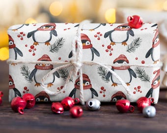 Christmas Watercolor Penguin Wrapping Papers, Animal Xmas Wrapping Paper, Cute Penguin Gifts, For Penguin Lovers, Wildlife Art Gift Wrap