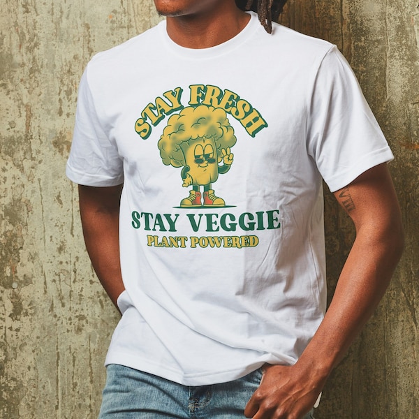 Funny Vegetarian Shirt, Vegan Tee, Gift For Vegetarians And Vegans, Vegan Power Gift, Stay Veggie Shirt, Cute Broccoli T Shirt, Retro Tee