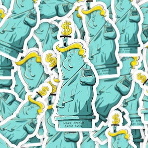 Donald Trump como la pegatina de la Estatua de la Libertad, pegatina de sátira política, pegatina divertida de Donald Trump, meme de Trump, pegatina de parodia, regalo de mordaza