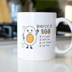 Funny Egg Mug, Egg Lover Gift, Cute Food Cup, Gift For Friend, Funny Breakfast Mug, Gag Gift, Benefits Of Egg, Cartoon Egg Character