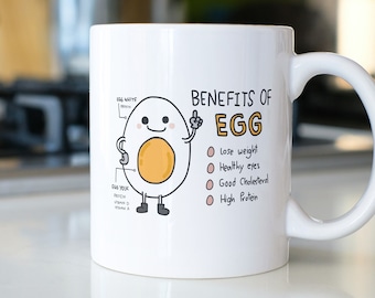 Funny Egg Mug, Egg Lover Gift, Cute Food Cup, Gift For Friend, Funny Breakfast Mug, Gag Gift, Benefits Of Egg, Cartoon Egg Character
