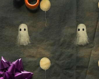 Carta da regalo con simpatici fantasmi e palloncini, carta da regalo con fantasmi di Halloween, carta da regalo Dark Academia, adorabili carte da regalo di compleanno con fantasmi artistici