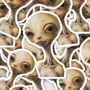 Funny Alien Sticker, UFO Sticker, Alien Meme Gift, Alien Drawing Sticker, Laptop Sticker, Gag Gift, Extraterrestrial Sticker, Vinyl Stickers