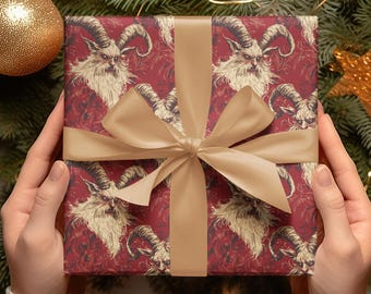 Krampus Wrapping Papers, Holiday Gift Wrap, Demonic Christmas Paper, Red Gift Wrap, Winter Festive Wrapping Paper, Horror Xmas Gift Wrap