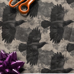 Vintage Raven Wrapping Paper, Bird Art Gift Wrap, Flying Crow Wrapping Paper Roll, Bird Lover Gift Wrap, Animal Gift Wrap, Nature Gift Wrap