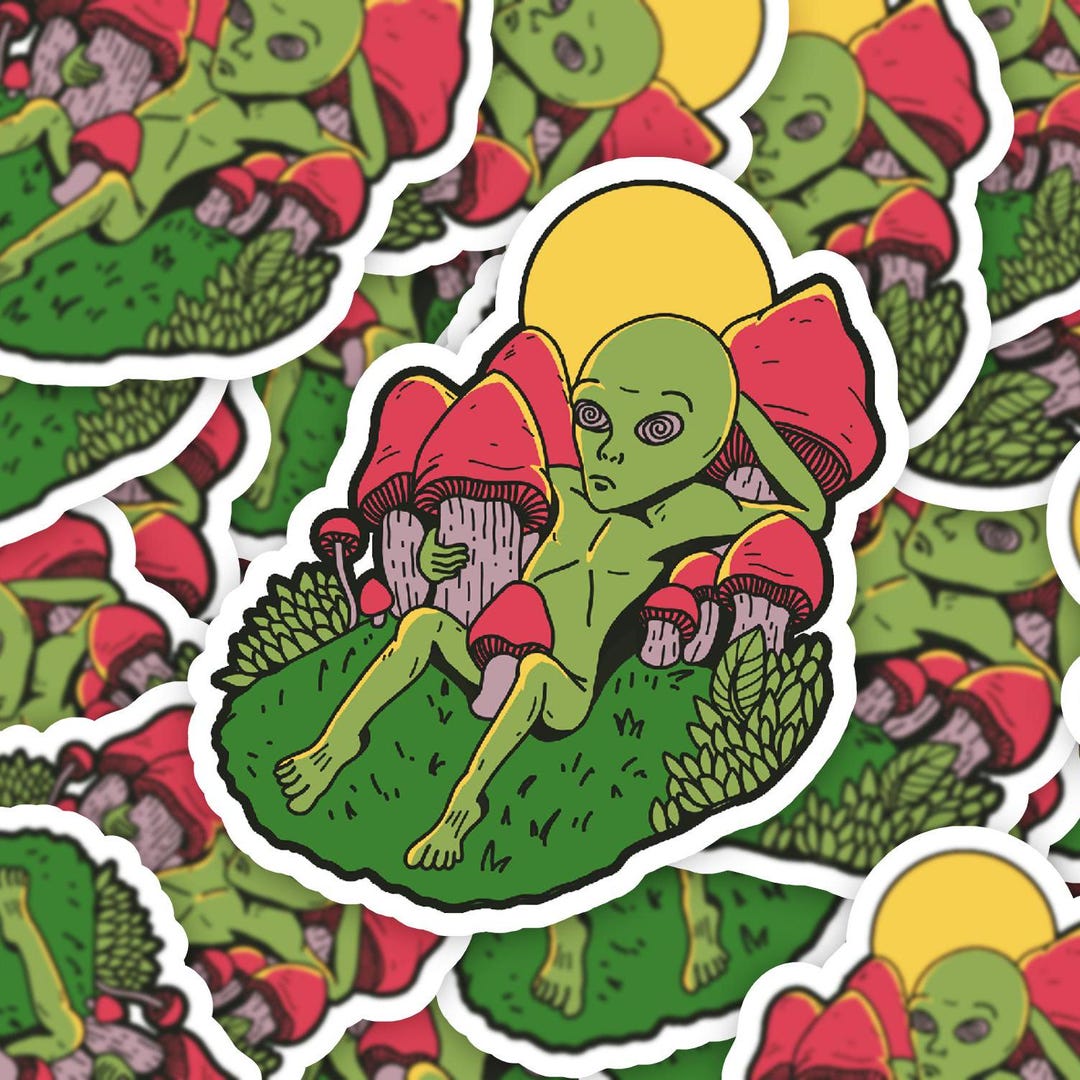 Trippy Alien Stickers, Funny Psychedelic Stickers, UFO Sticker, Alien ...