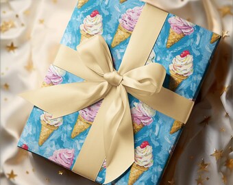 Claude Monet Ice Cream Cone Wrapping Paper, Ice Cream Gift Wrap,  Birthday Party Gift Wrap, Gelato Wrapping Paper, Ice Cream Lover Gifts