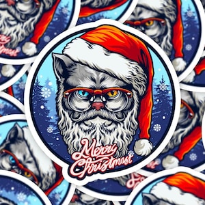 Christmas Cat Stickers, Cat Santa Claus Sticker, Cat Xmas Sticker, Christmas Gift Idea, Funny Cat Sticker, Winter Stickers, Santa Stickers