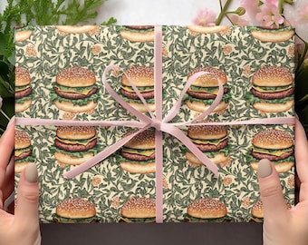 William Morris Hamburger Geschenkpapier, Lustiges Cheeseburger Geschenkpapier, Food Art Geschenkpapier, Fast Food Geschenkpapier, Burger Geschenkpapier