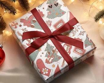 Groovy Christmas Wrapping Papers, Retro Music Christmas Gift Wrap, Retro Christmas Tree Gift Wrap, Xmas Gift Wrap, Christmas Music Gift