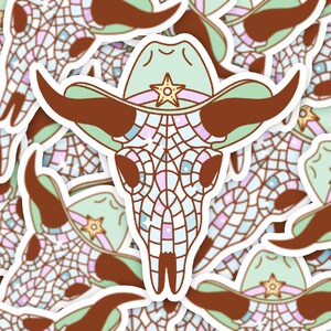 Retro Cow Skull Stickers, Country Stickers, Wild West Stickers, Western Sticker, Bull Skull Sticker, Southwest Sticker, Disco Skull Sticker