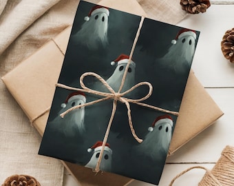 Ghosty Goth Christmas Wrapping Paper Roll, Xmas Ghost Gift Wrap, Haunted Holiday Gift Wrapping Paper, Creepmas Gift Wrap, Spooky Gift Wraps