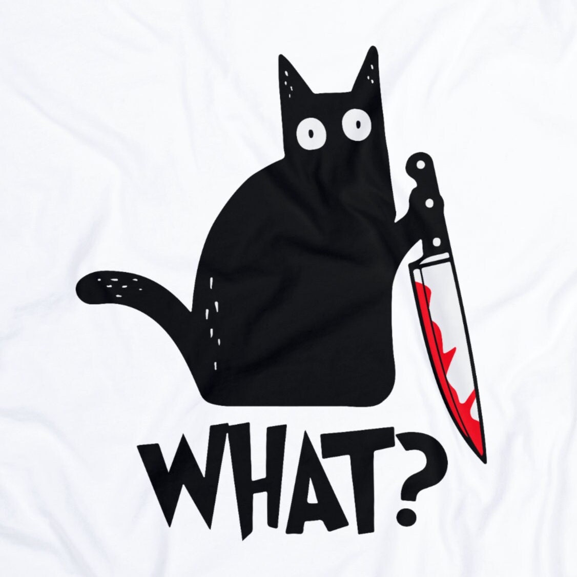 T-Shirt Gatto Assassino Con Coltello - Maglietta Unisex In Cotone, Regalo Originale