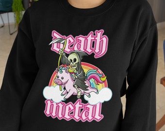 Funny Death Metal Sweatshirt, Crazy Unicorn Sweatshirt, Fun Gift For Death Metal Fans, Music Sweatshirt, Death Metal Gift, Gag Gift