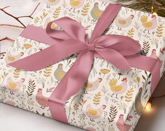 Papeles de regalo con diseño de pollos, papel de regalo de animales de granja, papel de regalo de gallinas de granja, rollo de papel de pollo, papel de regalo de cumpleaños bonito